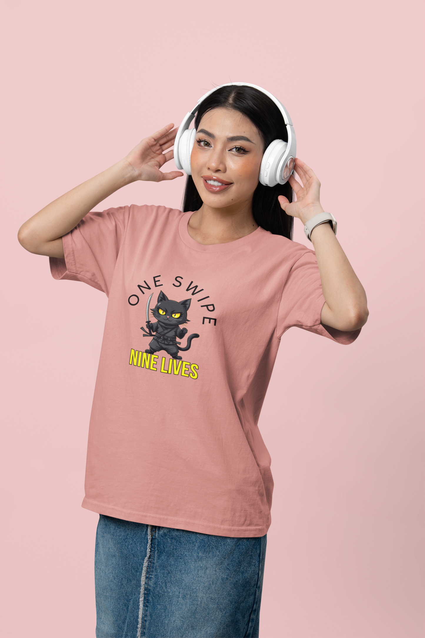 "One Swipe, Nine Lives" Samurai Cat Women T-Shirt
