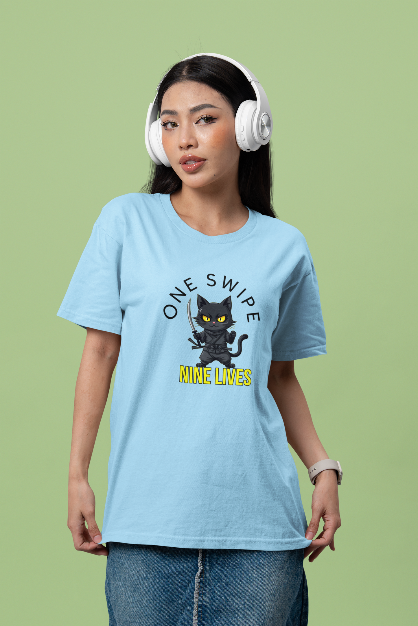 "One Swipe, Nine Lives" Samurai Cat Women T-Shirt